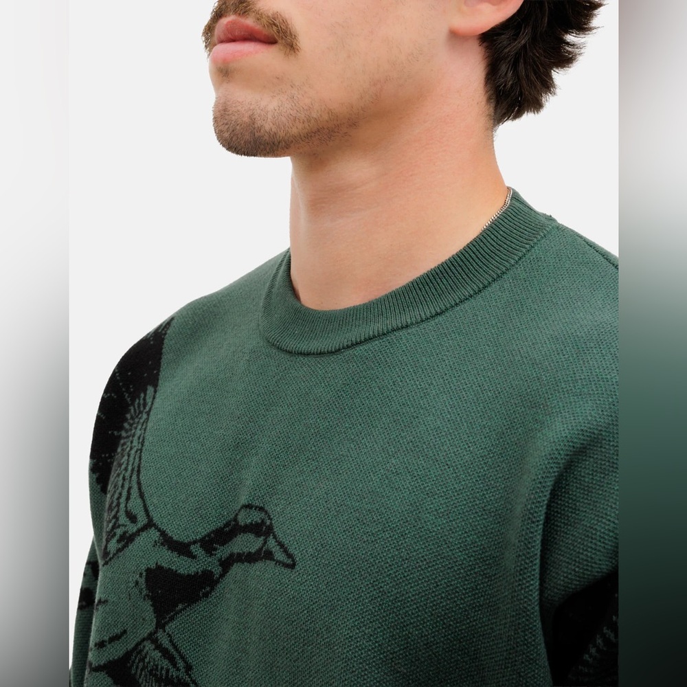 Waggle Golf Migration Duck Flight Wild Knit Crew Sweater Green Black XL - Picture 5 of 6
